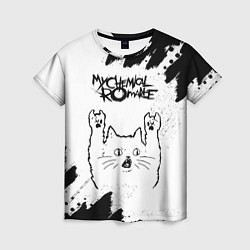 Футболка женская My Chemical Romance рок кот на светлом фоне, цвет: 3D-принт
