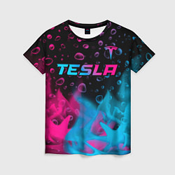 Женская футболка Tesla - neon gradient: символ сверху