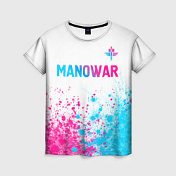 Женская футболка Manowar neon gradient style: символ сверху