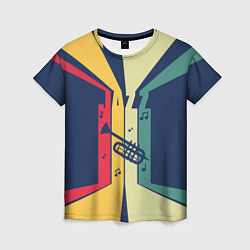Женская футболка Труба в разноцветных полосах Jazz music