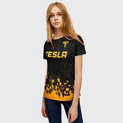 Футболка женская Tesla - gold gradient: символ сверху, цвет: 3D-принт — фото 2