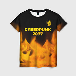 Женская футболка Cyberpunk 2077 - gold gradient: символ сверху