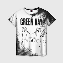 Женская футболка Green Day рок кот на светлом фоне
