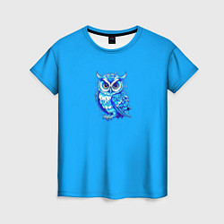 Футболка женская Мультяшная сова голубой, цвет: 3D-принт