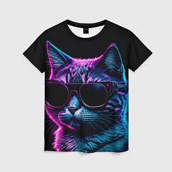 Футболка женская Неоновый котик в очках, цвет: 3D-принт