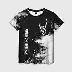 Женская футболка System of a Down и рок символ на темном фоне