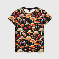 Женская футболка Разноцветный грибной паттерн