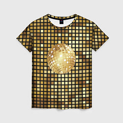 Футболка женская Золотой диско шар и золотая мозаика, цвет: 3D-принт