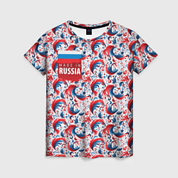 Женская футболка Флаг России и русские узоры