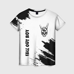 Женская футболка Fall Out Boy и рок символ на светлом фоне