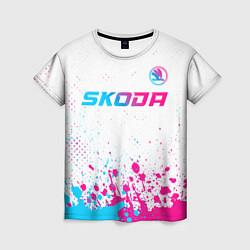 Футболка женская Skoda neon gradient style: символ сверху, цвет: 3D-принт