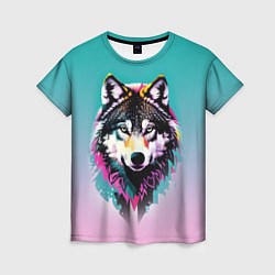 Женская футболка Волчья морда - поп-арт