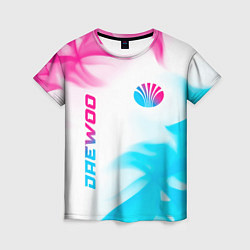 Женская футболка Daewoo neon gradient style: надпись, символ