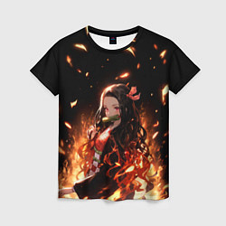 Женская футболка Незуко и пламя - клинок