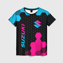 Женская футболка Suzuki - neon gradient: надпись, символ