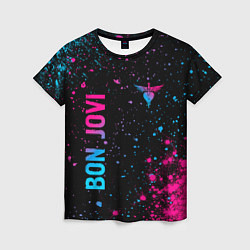 Женская футболка Bon Jovi - neon gradient: надпись, символ