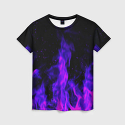 Женская футболка Неоновый огонь на черном фоне