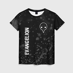 Женская футболка Evangelion glitch на темном фоне: надпись, символ