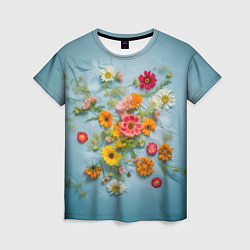 Женская футболка Букет полевых цветов на ткани