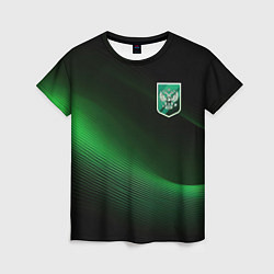 Женская футболка Герб РФ зеленый черный фон