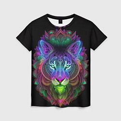 Женская футболка Разноцветный неоновый лев