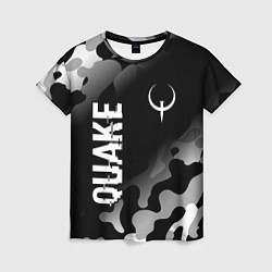 Женская футболка Quake glitch на темном фоне: надпись, символ