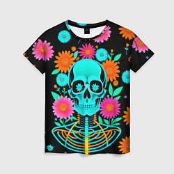 Женская футболка Неоновый скелет в цветах
