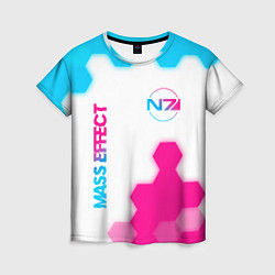 Женская футболка Mass Effect neon gradient style: надпись, символ