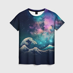 Женская футболка Космическая Большая волна в Канагаве