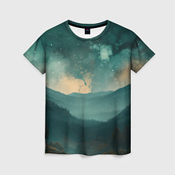 Женская футболка Космическая ночь в горах