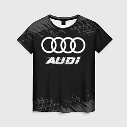 Женская футболка Audi speed на темном фоне со следами шин