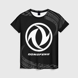 Женская футболка Dongfeng speed на темном фоне со следами шин