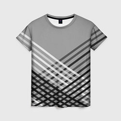 Футболка женская Косые черно-белые полосы на сером, цвет: 3D-принт