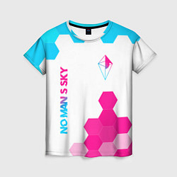 Женская футболка No Mans Sky neon gradient style: надпись, символ