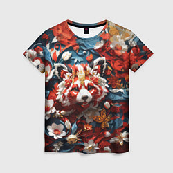 Женская футболка Красная панда в цветах