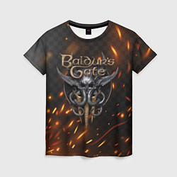 Женская футболка Baldurs Gate 3 logo fire
