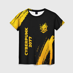 Женская футболка Cyberpunk 2077 - gold gradient: надпись, символ
