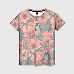 Женская футболка Паттерн с бабочками и цветами