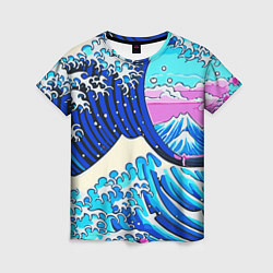Женская футболка Большая волна в Канагаве сакура