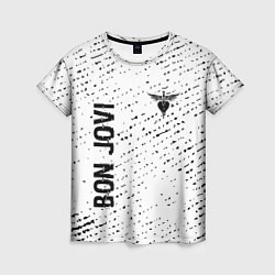Женская футболка Bon Jovi glitch на светлом фоне: надпись, символ