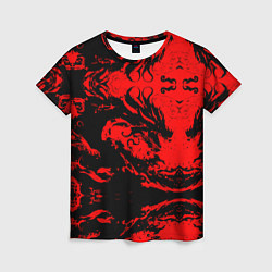 Женская футболка Черный дракон на красном небе