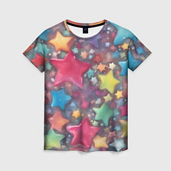 Женская футболка Разноцветные новогодние звёзды