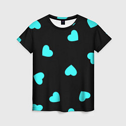 Женская футболка С голубыми сердечками на черном