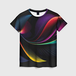 Женская футболка Ночная абстракция из разноцветных лучей
