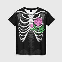 Женская футболка Скелет: ребра с пионом