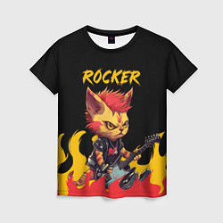 Женская футболка Кот рокер - огонь