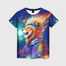 Женская футболка Космический лев - неоновое свечение