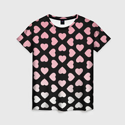 Футболка женская Розовые сердечки на чёрном, цвет: 3D-принт