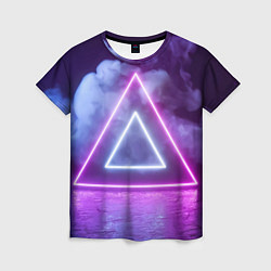 Женская футболка Неоновый треугольник в неоновом дыму