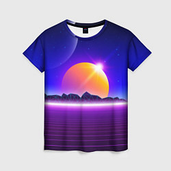 Женская футболка Mountains - sun - space - vaporwave